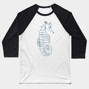 Pencil Sketch of a Seahorse on Warm Pink Baseball T-Shirt